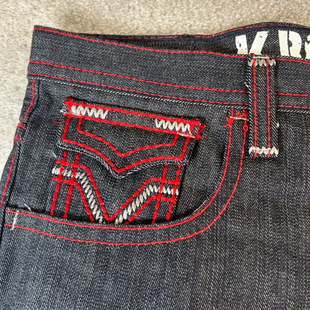 Vintage Y2K KB8782 Jeans Mens 38‎ Blue Red Grey Contrast Stitch Straight Leg NWT